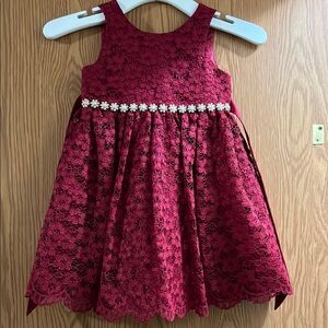 American Princess Burgundy Sleeveless A-line Lace Dress with Rhinestone Trim 3T